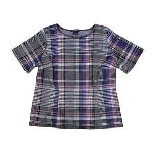 Ashley Stewart Plaid Blouse Short Sleeve Womens Plus Size 22/24 Polyester